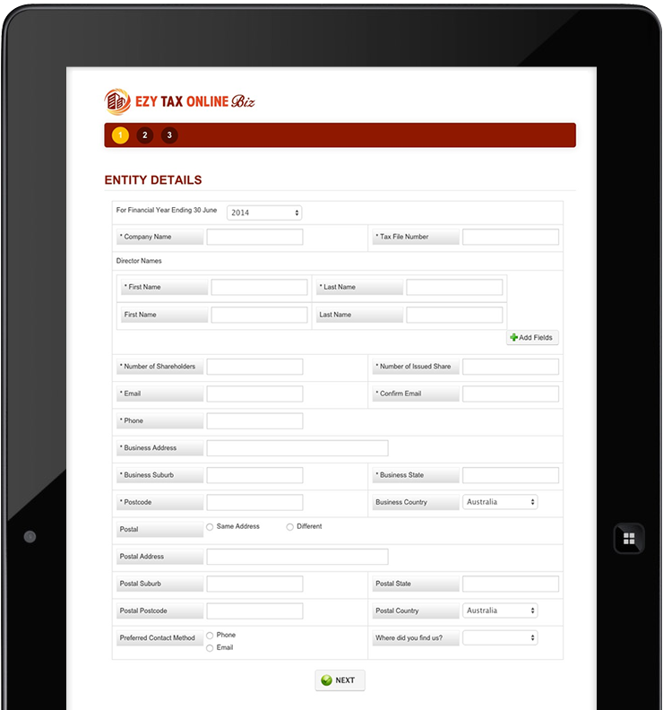 ENTRY Sheet EZY TAX ONLINE Biz